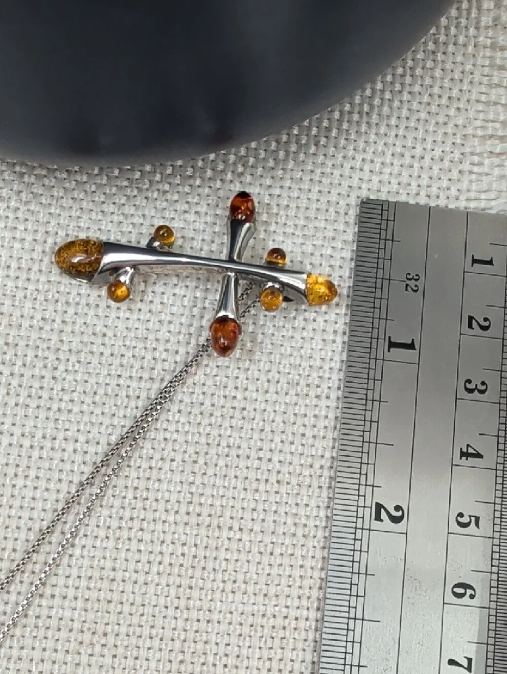Vintage Baltic Amber Sterling Silver Cross Pendant Necklace 925 Poland 18